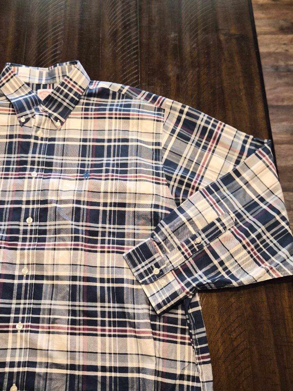Brooks Brothers Madison Oxford Shirt Men 2XL Blue Plaid OCBD Button Down G972